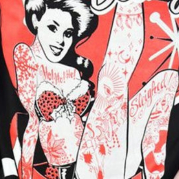 Too Fast Retro Santa Baby Christmas Tattooed Pinup Bikini Girl Top Polka Dot - Picture 8 of 8